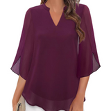 V-Neck Chiffon Casual Flowy Blouse