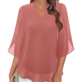 V-Neck Chiffon Casual Flowy Blouse