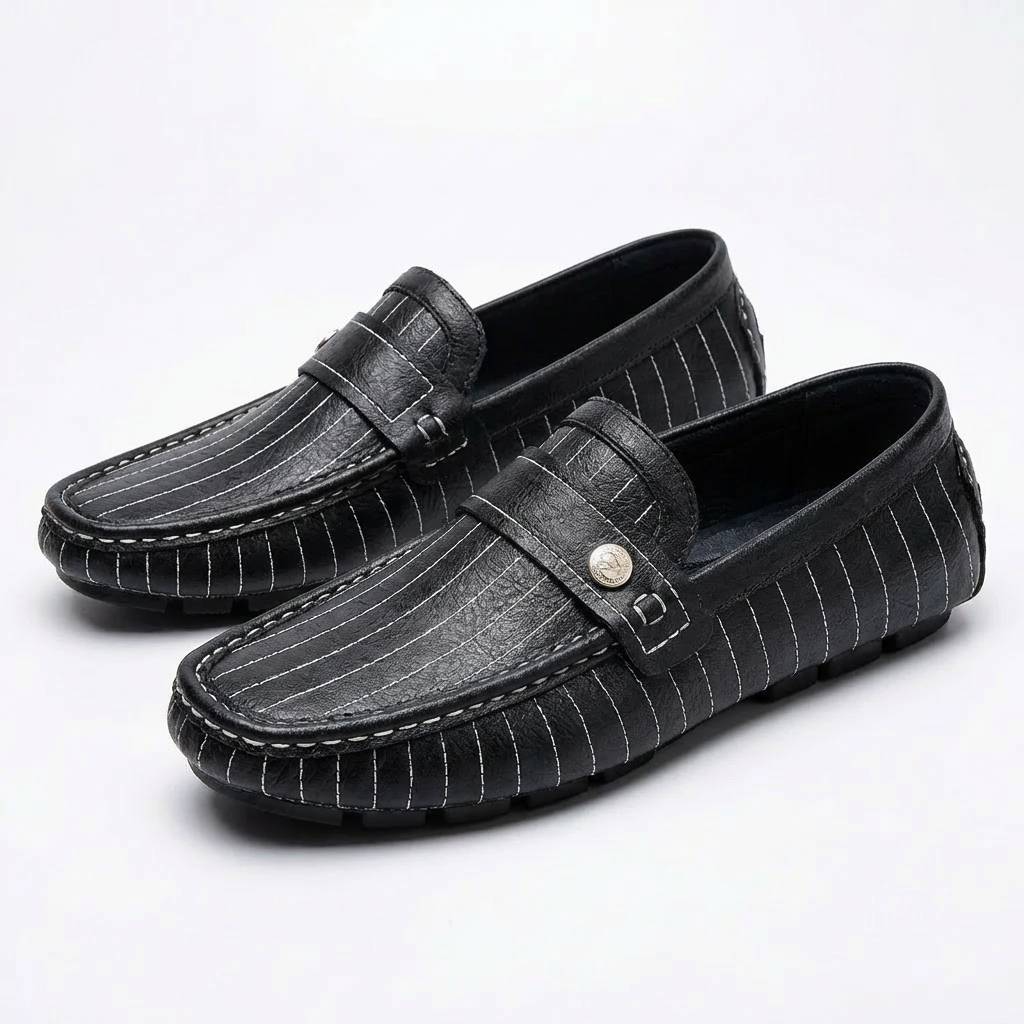 Carlos | Modern Men's Loafers with Contrast Stitching and Decorative Button