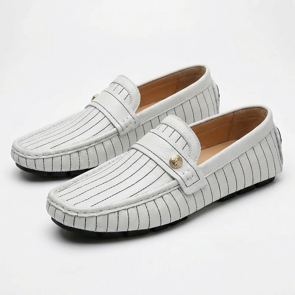 Carlos | Modern Men's Loafers with Contrast Stitching and Decorative Button