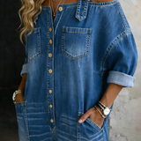 Cold-Shoulder Casual Denim Wide-Leg Jumpsuit