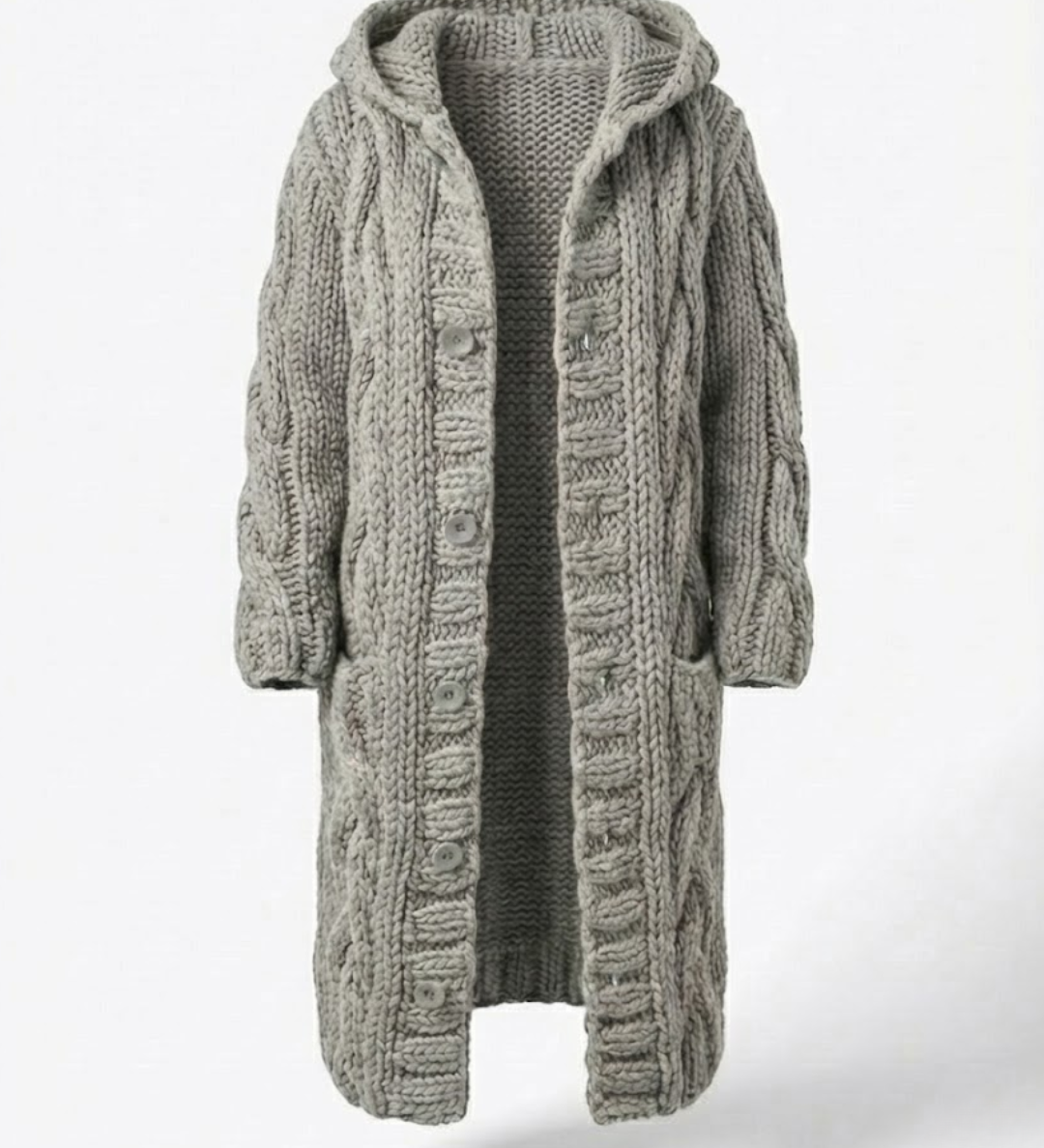 Fancytech™ | Chunky Cable-Knit Hooded Long Coat