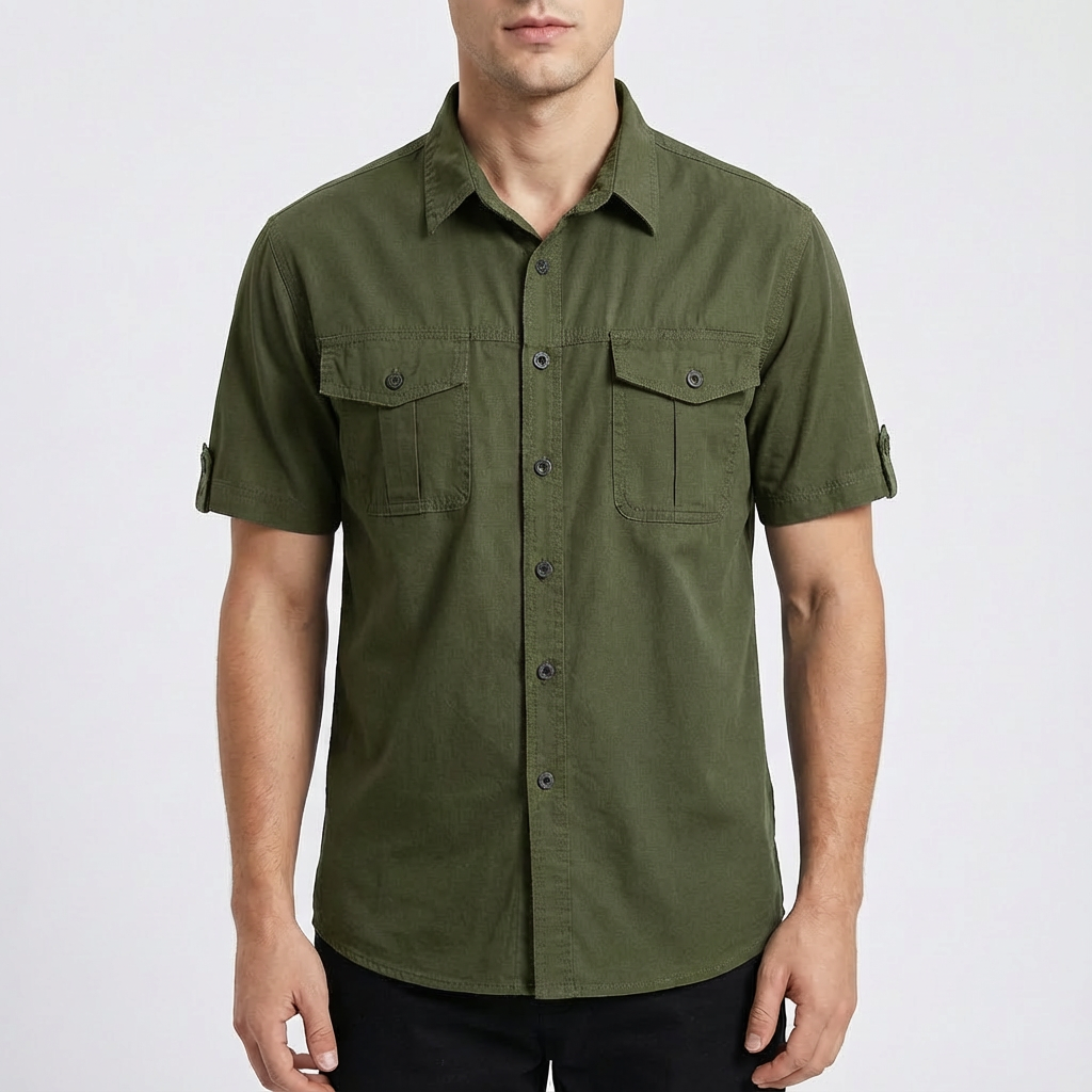Diego | Men's Shirt with Front Pockets and Short Sleeve Tab | Casual