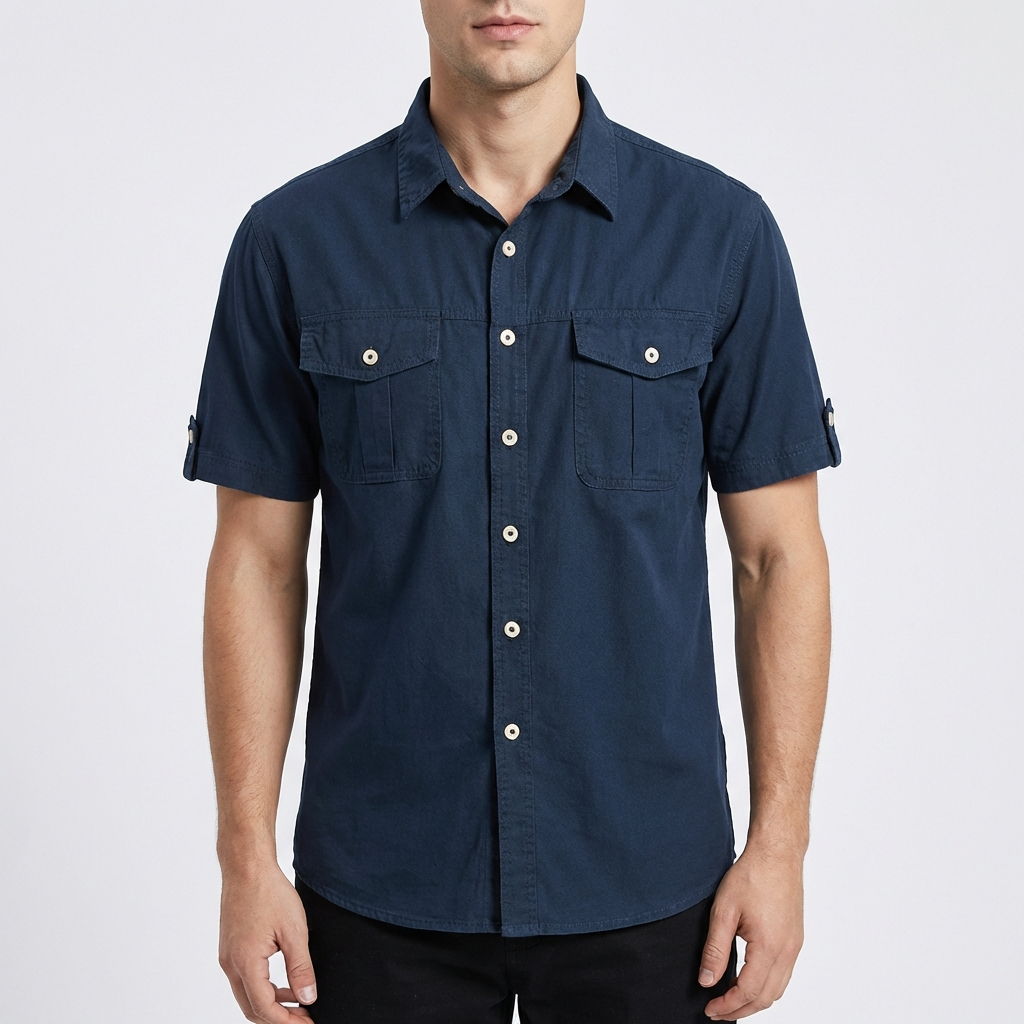 Diego | Men's Shirt with Front Pockets and Short Sleeve Tab | Casual