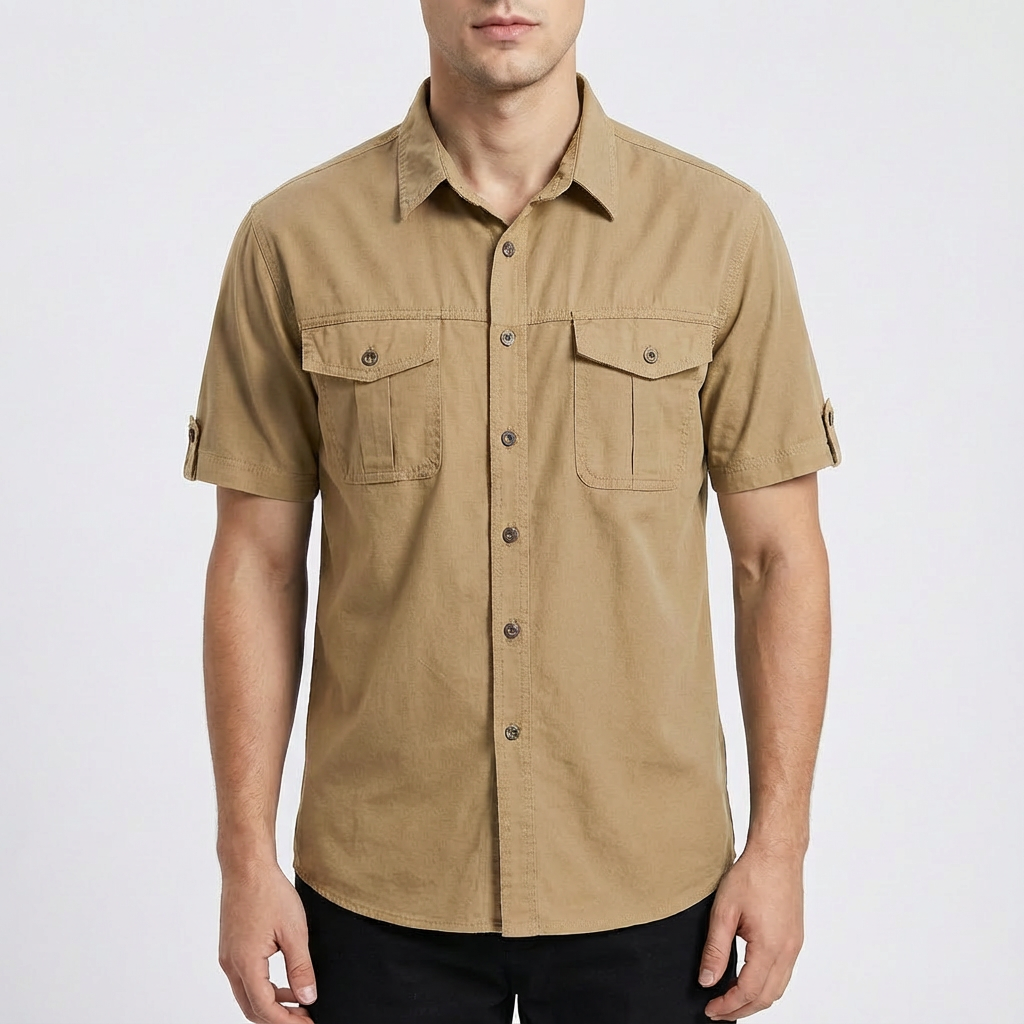 Diego | Men's Shirt with Front Pockets and Short Sleeve Tab | Casual