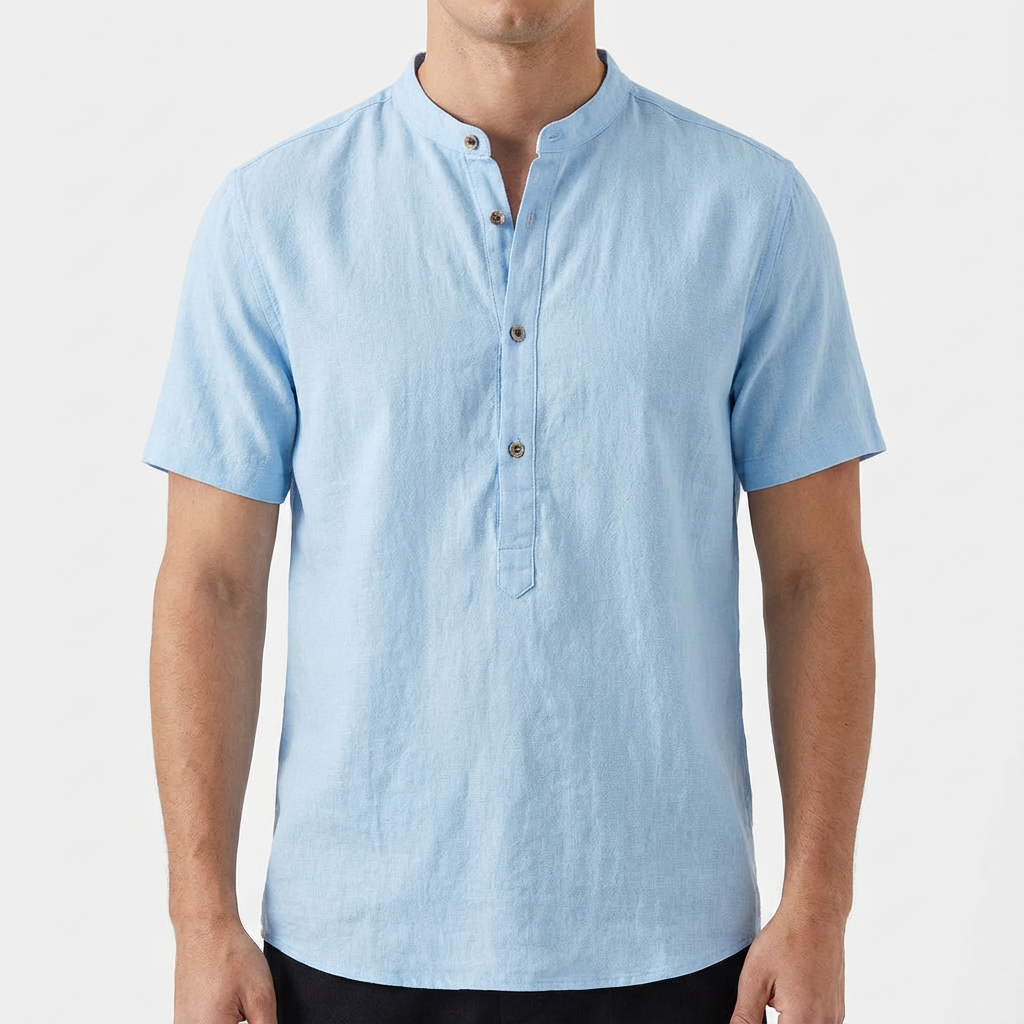 Diego | Men's Shirt with Mao Collar and Short Sleeves | Casual