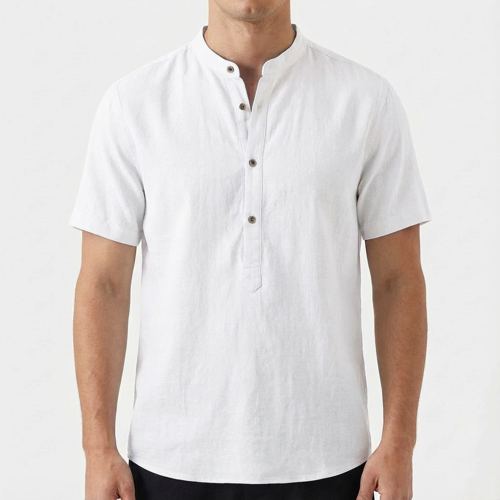 Diego | Men's Shirt with Mao Collar and Short Sleeves | Casual