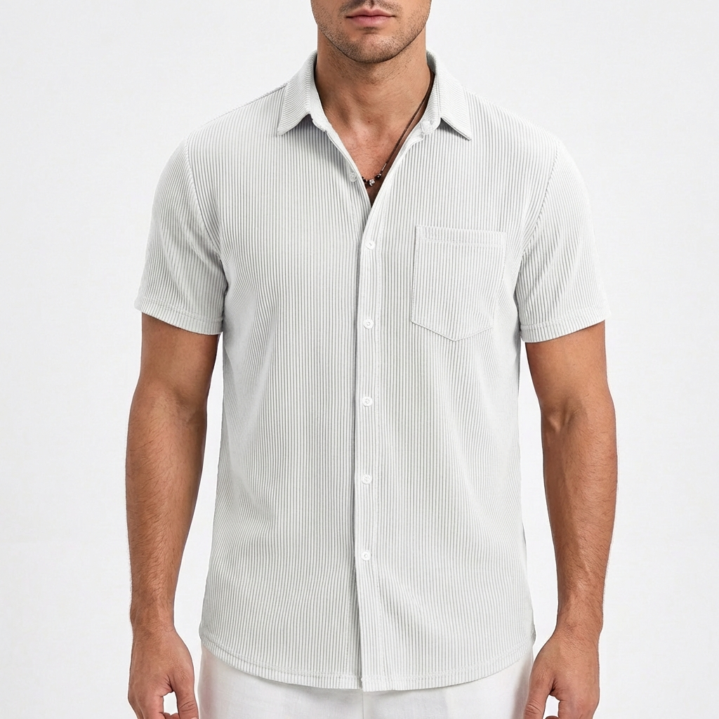 Diego | Short Sleeve Men's Shirt with Ribbed Texture and Chest Pocket | Casual