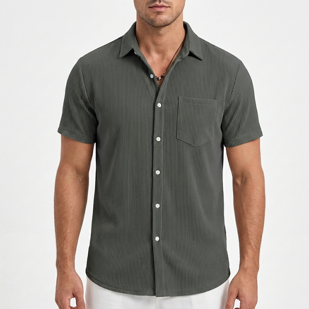 Diego | Short Sleeve Men's Shirt with Ribbed Texture and Chest Pocket | Casual