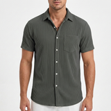Diego | Short Sleeve Men's Shirt with Ribbed Texture and Chest Pocket | Casual