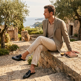 Diego | Elegant Men's Mule Loafers with Decorative Tassels and Textured Engraving