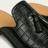 Diego | Elegant Men's Mule Loafers with Decorative Tassels and Textured Engraving