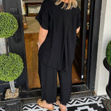 Raw Hem Wide Leg Pant Set