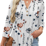 Floral Print Boho V-Neck Button Blouse