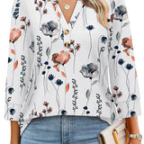 Floral Print Boho V-Neck Button Blouse