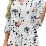 Floral Print Boho V-Neck Button Blouse