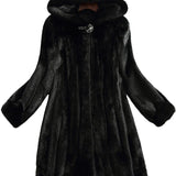Eudora™ | Black hooded fur swing coat