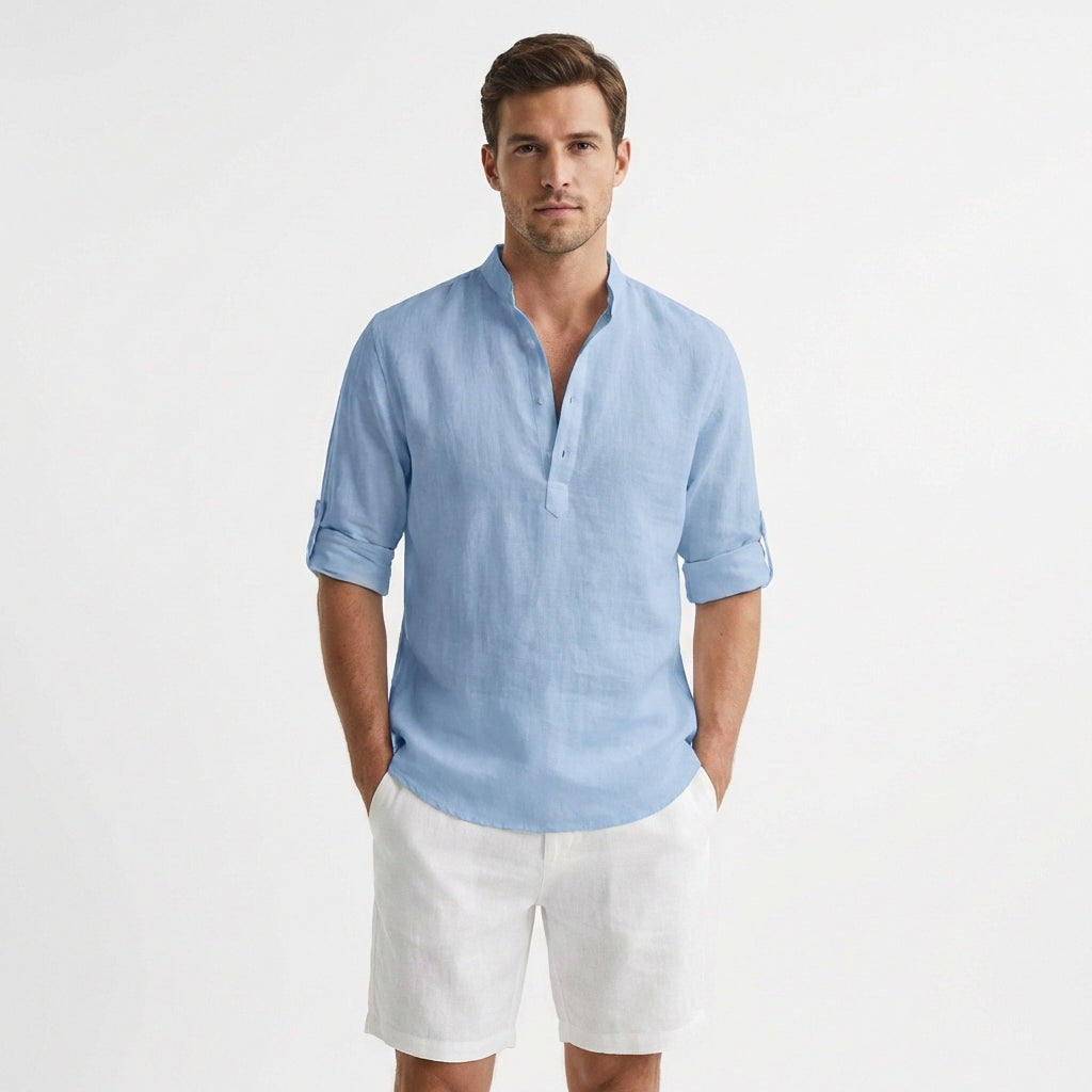 Hugo | Henley Shirt with Mao Collar and Rolled Sleeves for Men