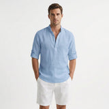 Hugo | Henley Shirt with Mao Collar and Rolled Sleeves for Men
