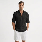 Hugo | Henley Shirt with Mao Collar and Rolled Sleeves for Men