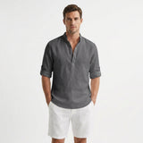 Hugo | Henley Shirt with Mao Collar and Rolled Sleeves for Men