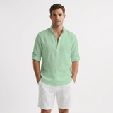 Hugo | Henley Shirt with Mao Collar and Rolled Sleeves for Men