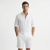 Hugo | Henley Shirt with Mao Collar and Rolled Sleeves for Men