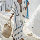 Striped Embroidered V-Neck Dress