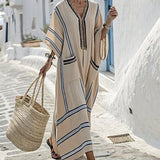 Striped Embroidered V-Neck Dress