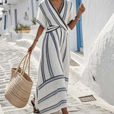 Striped Wrap-Front Resort Maxi Dress