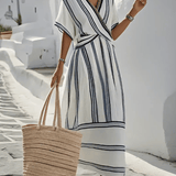 Striped Wrap-Front Resort Maxi Dress