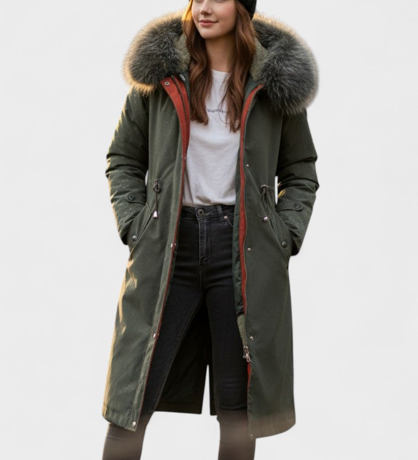 Diora™ | Faux-Fur Hood Drawstring-Waist Anorak Coat