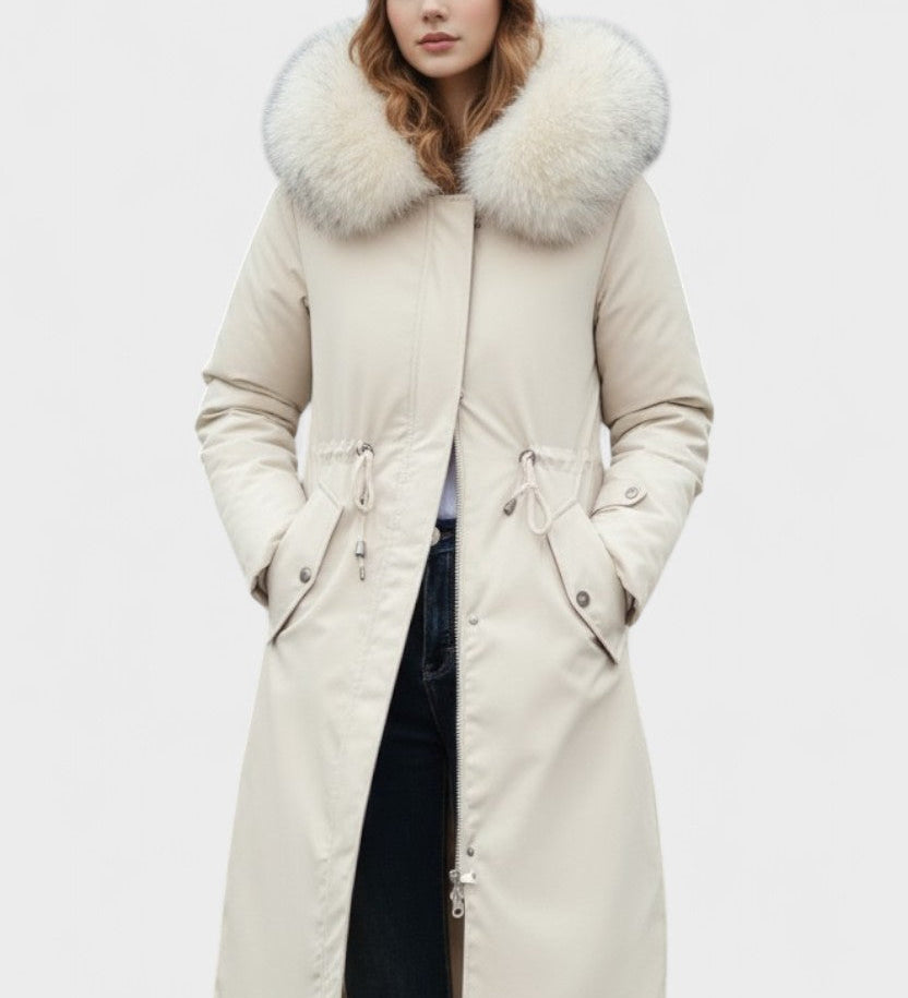 Diora™ | Faux-Fur Hood Drawstring-Waist Anorak Coat