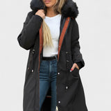 Diora™ | Faux-Fur Hood Drawstring-Waist Anorak Coat