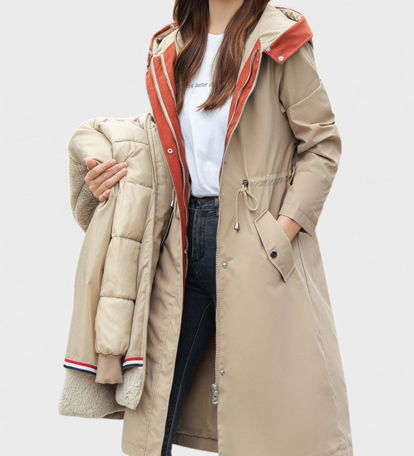 Diora™ | Faux-Fur Hood Drawstring-Waist Anorak Coat