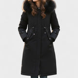 Diora™ | Faux-Fur Hood Drawstring-Waist Anorak Coat