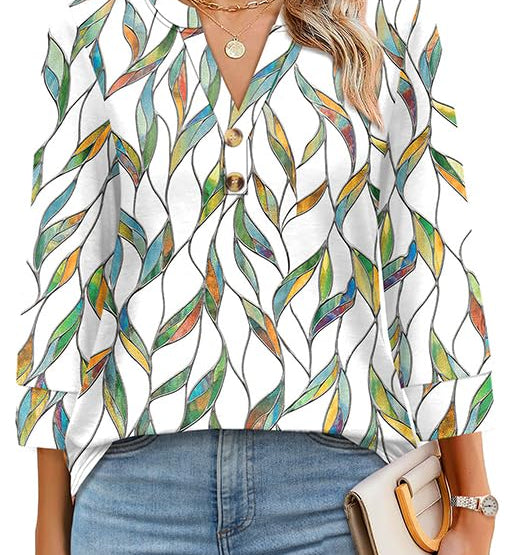 Floral Print Boho V-Neck Button Blouse
