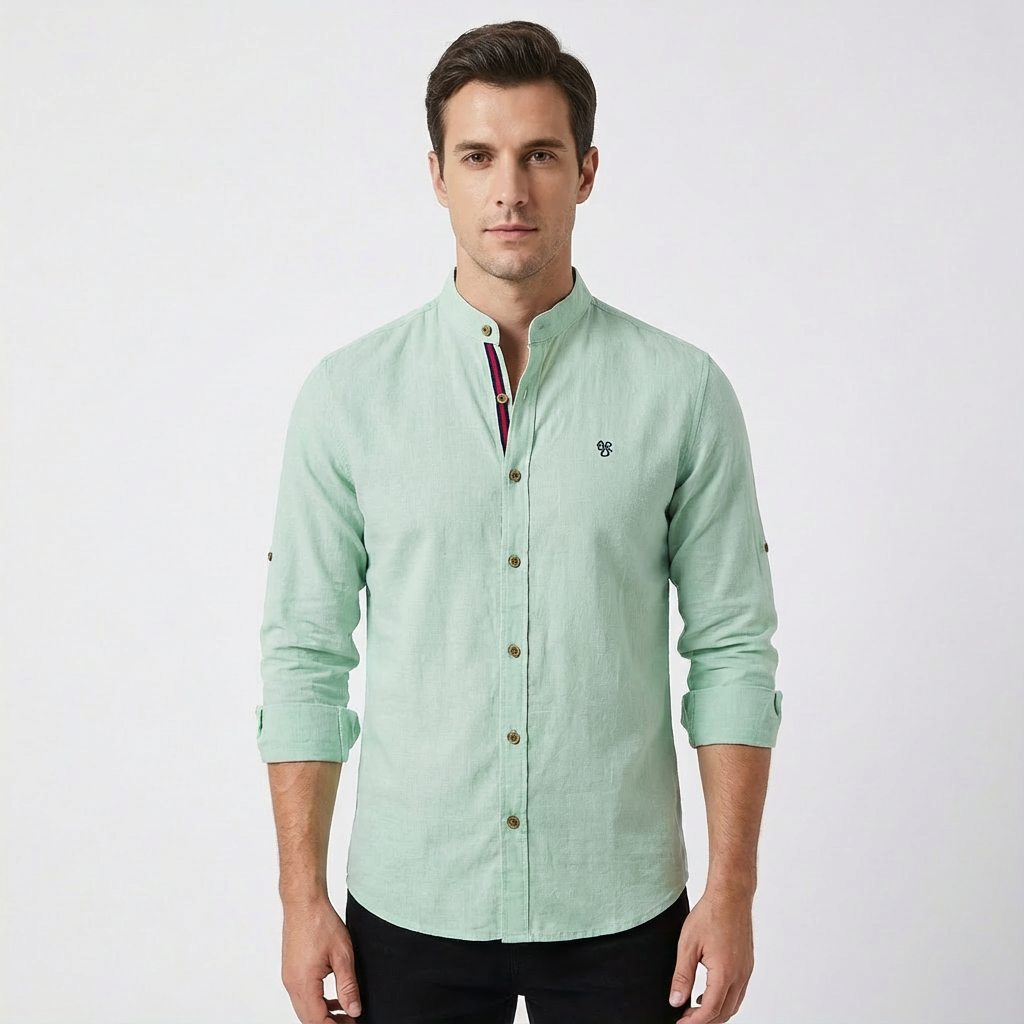 Lucas | Men's Shirt with Mao Collar and Contrast Buttons | Elegant