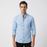 Lucas | Men's Shirt with Mao Collar and Contrast Buttons | Elegant