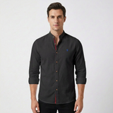 Lucas | Men's Shirt with Mao Collar and Contrast Buttons | Elegant