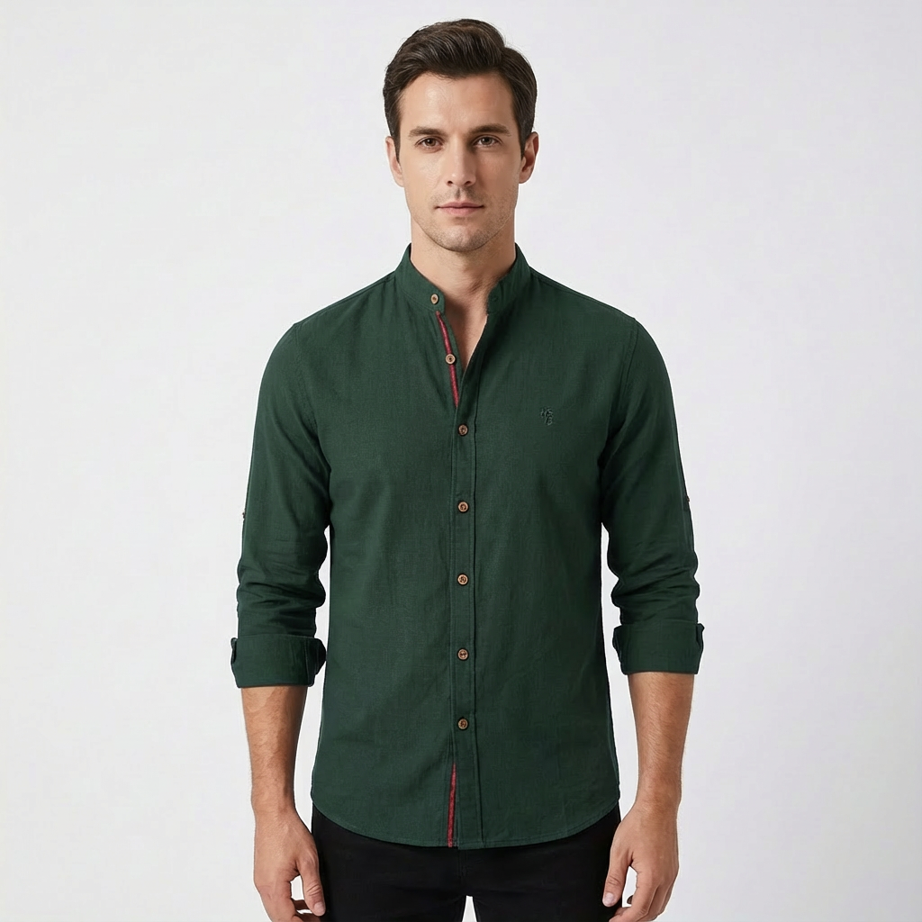Lucas | Men's Shirt with Mao Collar and Contrast Buttons | Elegant