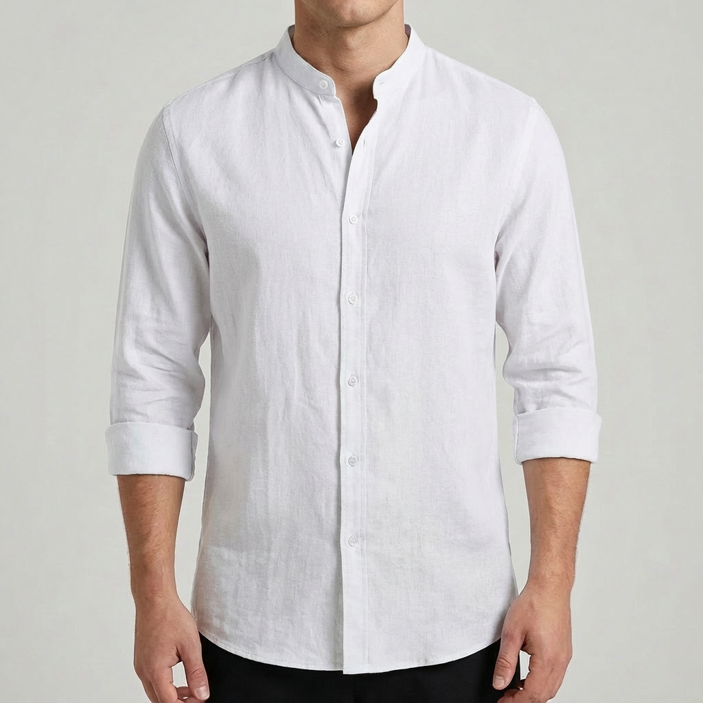 Lucas | Men's Shirt with Mao Collar and Rolled Sleeves | Casual