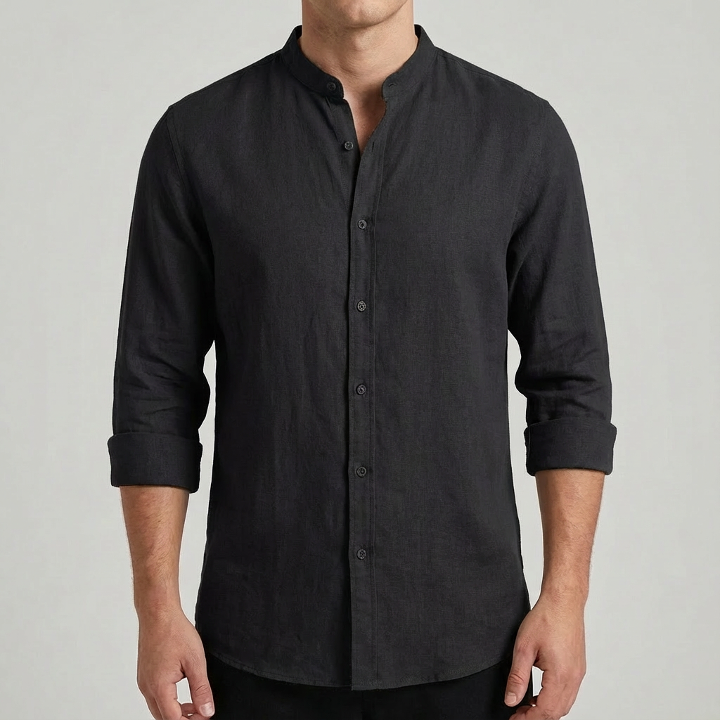 Lucas | Men's Shirt with Mao Collar and Rolled Sleeves | Casual