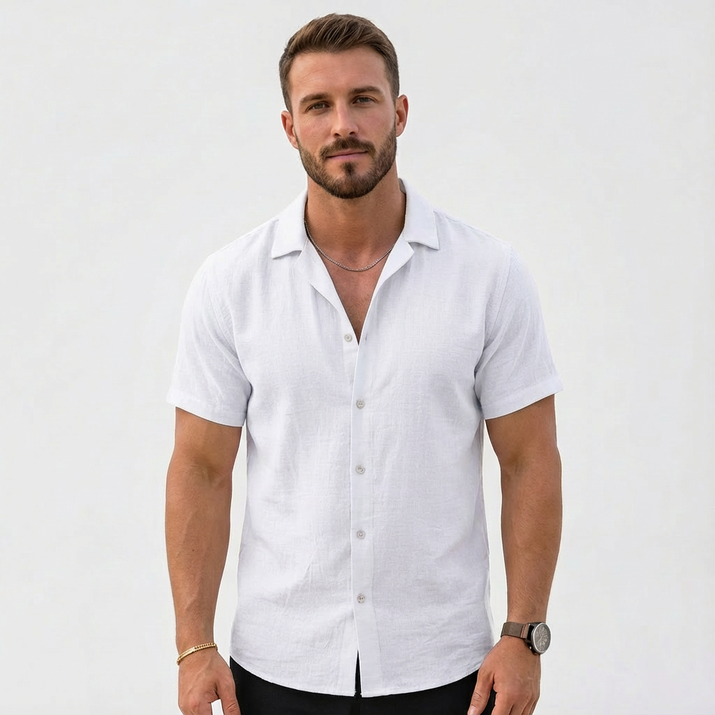 Mateo | Men's Shirt with Cuban Collar and Short Sleeves | Summer