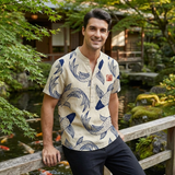 Mateo | Men's Shirt with Koi Print and Mao Collar | Casual