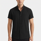 Mateo | Short Sleeve Shirt for Men with Mao Collar and Front Pocket | Casual