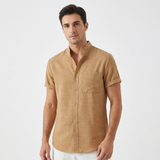 Mateo | Short Sleeve Shirt for Men with Mao Collar and Front Pocket | Casual