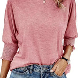 Smocked-Cuff Casual Dolman Sleeve Blouse