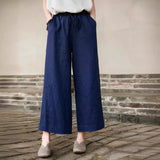 Casual Solid Linen Drawstring Wide-Leg Pants