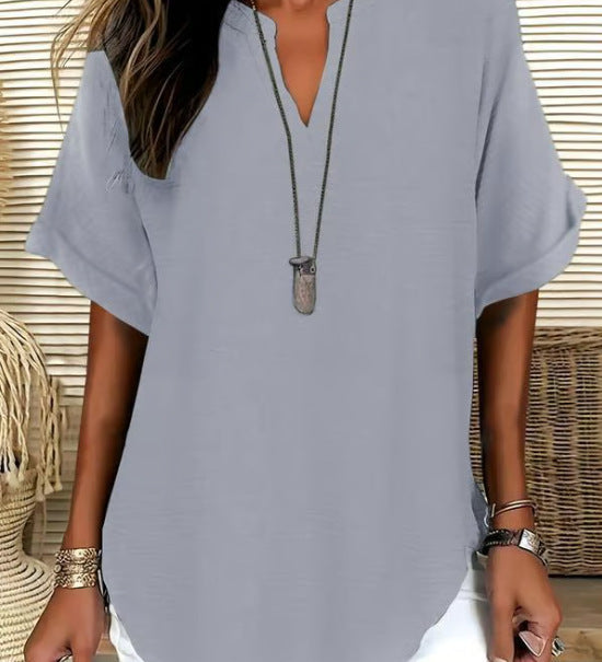 V-Neck Casual Loose-Fit Chiffon Blouse